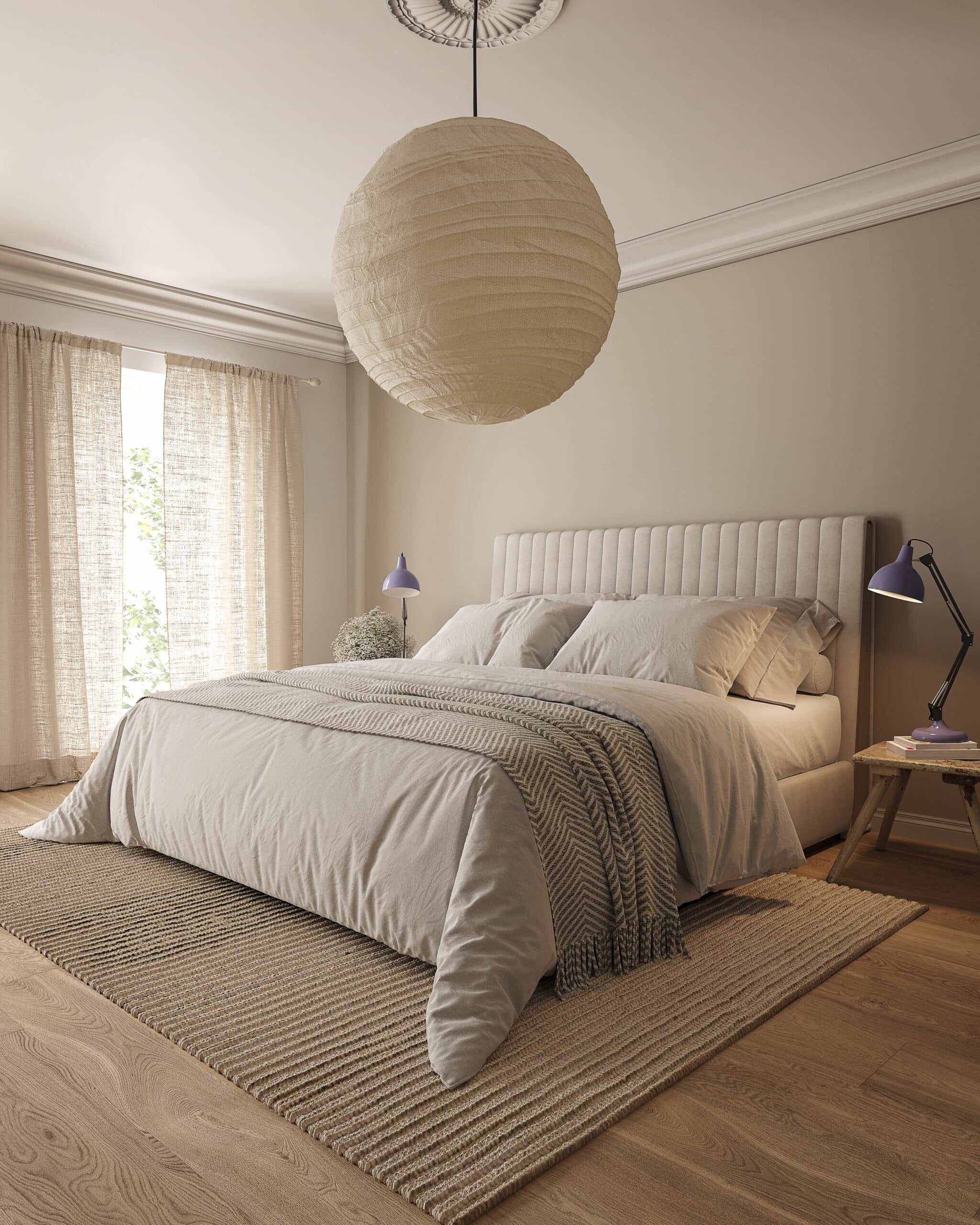 Interior-Visualisierung in 3D von Strawberry Studio – modernes Schlafzimmer in fotorealistischer Darstellung