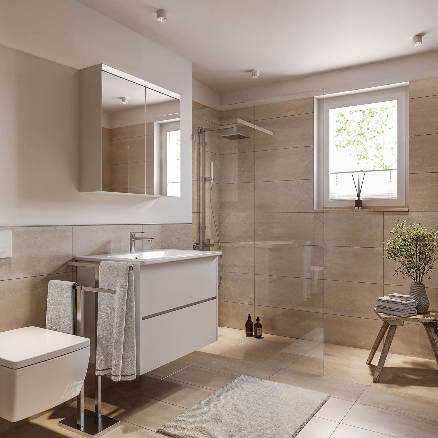 Interior-Visualisierung in 3D von Strawberry Studio – modernes Badezimmer in fotorealistischer Darstellung