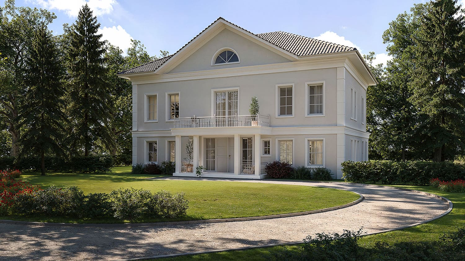 Exterior-Visualisierung in 3D von Strawberry Studio – exklusive Villa mit hochwertiger Architektur in fotorealistischer Darstellung